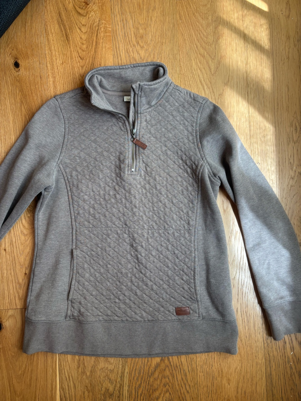 L.L. Bean Quilted Half-Zip Sweater in Heathery Beige